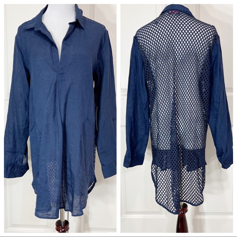 NWT! For Cynthia beachwear linen blend shirt dress coverup